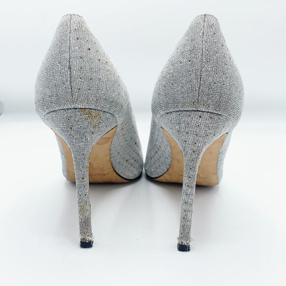 Manolo Blahnik Sparkly Silver Open Toe Heels - Picture 6 of 12